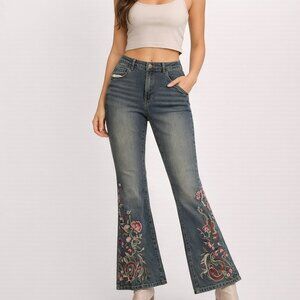 Romwe by Shein Embroided Blue Jeans